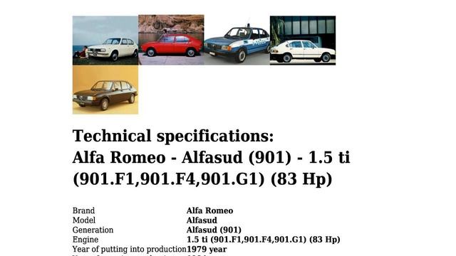 Alfa Romeo - Alfasud (901) - 1.5 ti (901.F1,901.F4,901.G1) (83 Hp) - Technical specifications смотреть онлайн