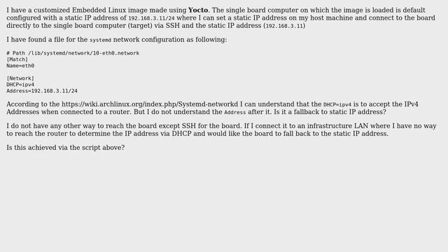 Is the following systemd-networkd configuration both for DHCP and fallback to Static IP? смотреть онлайн