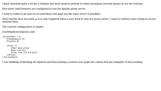How to redirect FORWARD proxy users to webpage using mod_proxy - apache? смотреть онлайн