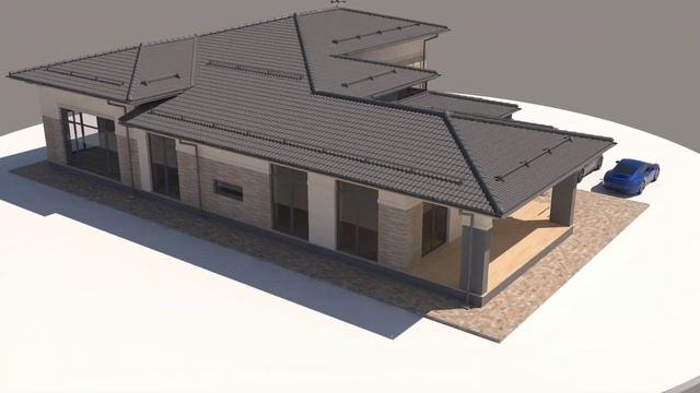 Проект одноэтажного дома "СТАЛЬ 2.0" 250 м2 с разноуровневыми потолками. Готовые мои проекты на ОЗО смотреть онлайн