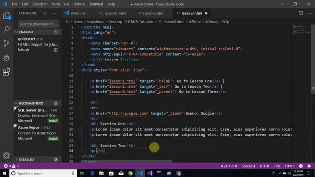 Lesson 3 : Working with hyperlinks in HTML5 смотреть онлайн
