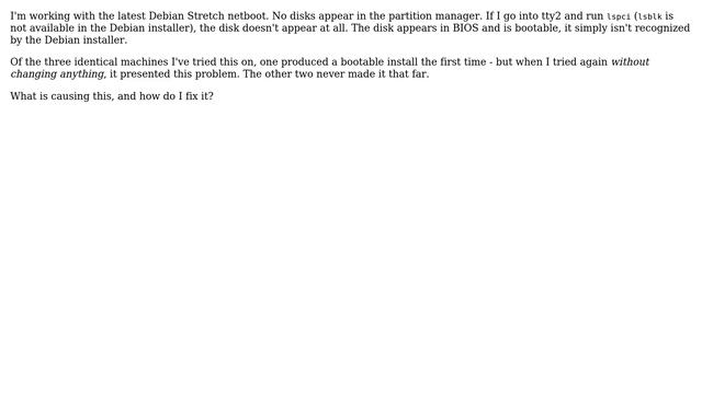 Unix & Linux: Disks not appearing in Debian installer? смотреть онлайн