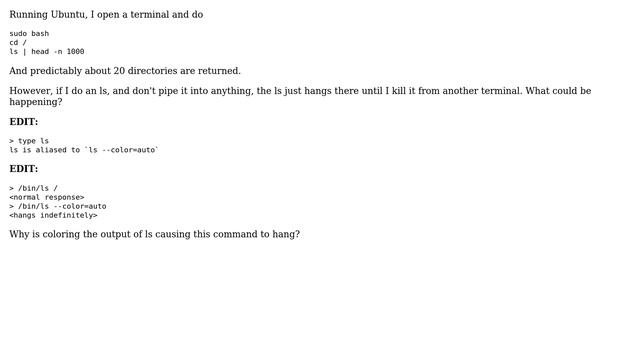 Unix & Linux: ls taking long time in small directory смотреть онлайн