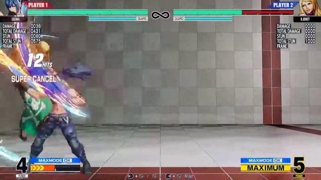 KOF15 combo Leona 521 damage 2.0 meter middle-corner