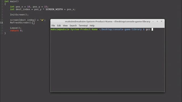 Cross-platform console game library in C: printing char/string at given (x, y) coordinates смотреть онлайн