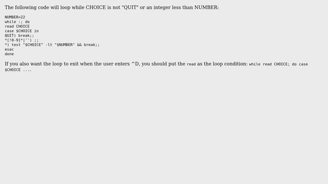 Unix & Linux: Check if variable is a number smaller than a given number or equal to the text "QUIT" смотреть онлайн