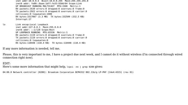 Ubuntu: No wireless connection in newly installed Ubuntu with BCM4312 смотреть онлайн