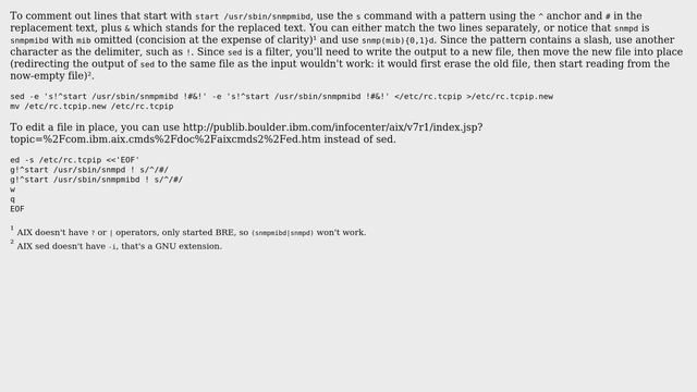 How can I comment out snmpmibd and snmpd in rc.tcpip in AIX using sed? (2 Solutions!!) смотреть онлайн