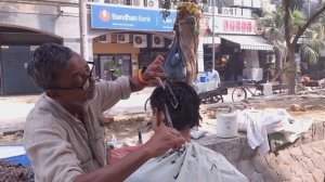 Лучший уличный парикмахер в Индии ASMR Стрижка и чистое бритье .Старый парикмахер