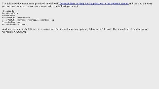 Ubuntu: Postman.desktop not showing up in GNOME Dash in Ubuntu 17.10 смотреть онлайн