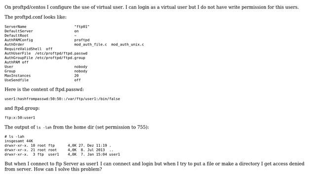 DevOps & SysAdmins: How do ProFTPD/centOS handle directory permissions for virtual ftp users? смотреть онлайн