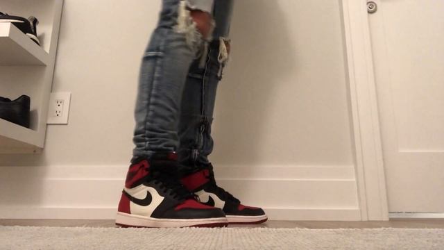NIKE AIR JORDAN 1 BRED TOE ON FEET смотреть онлайн