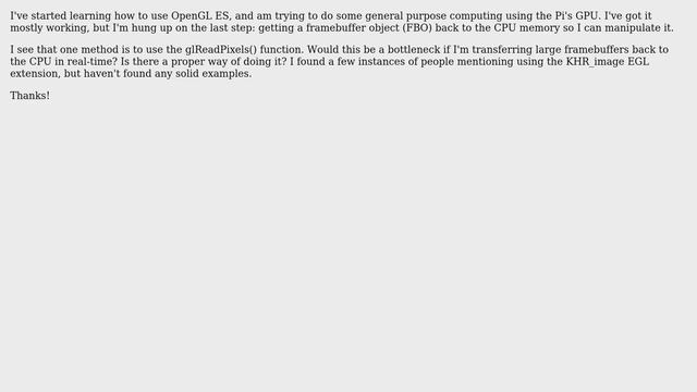 Raspberry Pi: Getting OpenGL ES Framebuffer back to CPU Memory смотреть онлайн