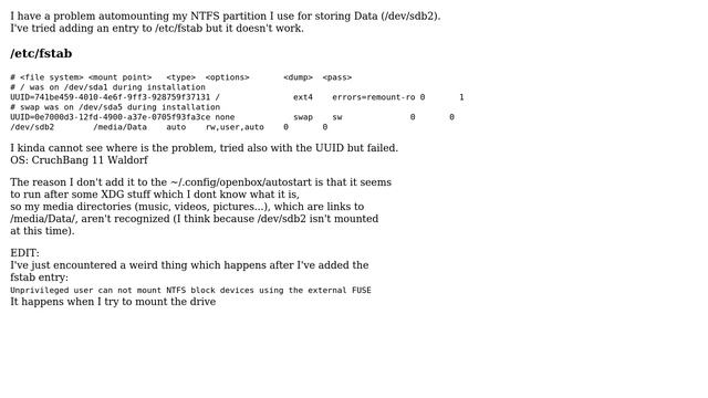 Unix & Linux: How to properly automount partitions? fstab? смотреть онлайн