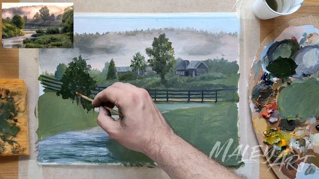 Пейзаж масляными красками на холсте смотреть онлайн