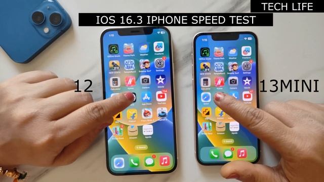 IOS 16.3 iPhone 12 vs 13mini Speed Test