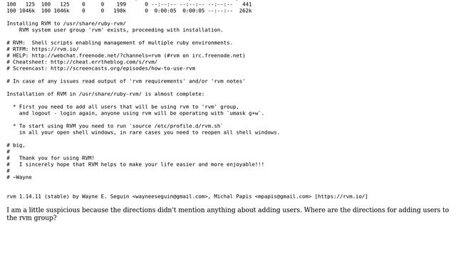 Ubuntu: Single user rvm needs sudo, and adding users to rvm group смотреть онлайн