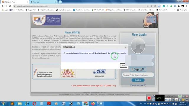 Uti Psa Id Login Error || Already Logged in another portal. Kindly close all the tabs ary again смотреть онлайн