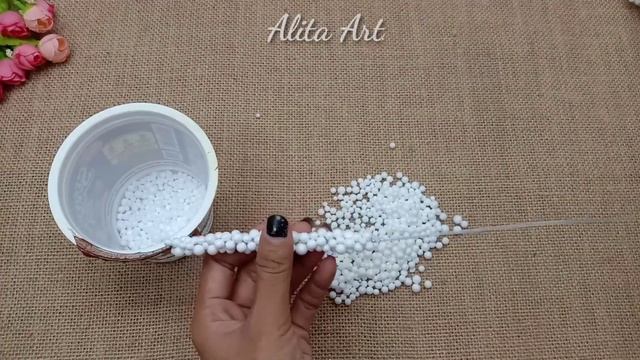 Design Flowers From Mini Foam Granules And Vases || Bunga Dari Butiran Sterofoam Dan Vas Bunga