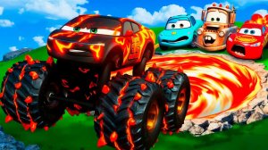 ЛАВОВАЯ ЯМА | Большая и маленькая: Кибертрак из Лавы Молния Маккуин Торнс против Pixar Cars Battle |