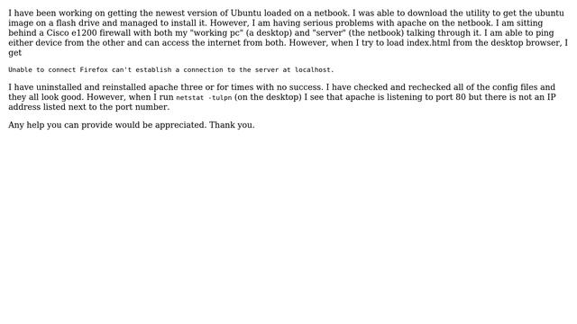 Ubuntu: Unable to load web pages from local Apache server running Ubuntu 11.10 смотреть онлайн
