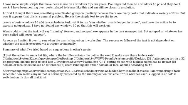Windows 10 task scheduler won't run any exe if set to "run whether user is logged in or not" смотреть онлайн
