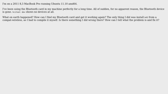 Unix & Linux: Bluetooth card all of a sudden disappears? смотреть онлайн