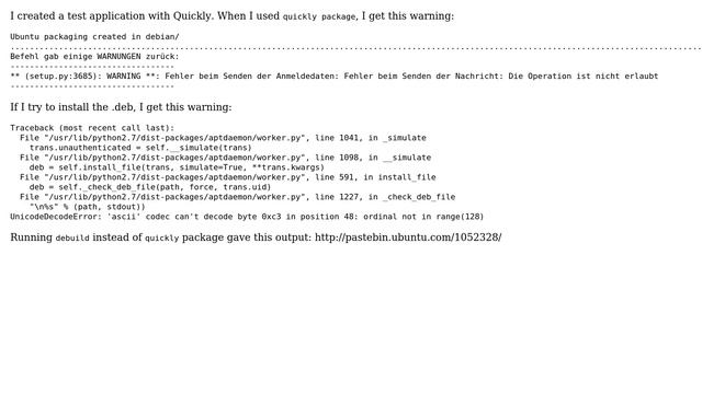 Ubuntu: Broken Debian package with Quickly due to UnicodeDecodeError смотреть онлайн