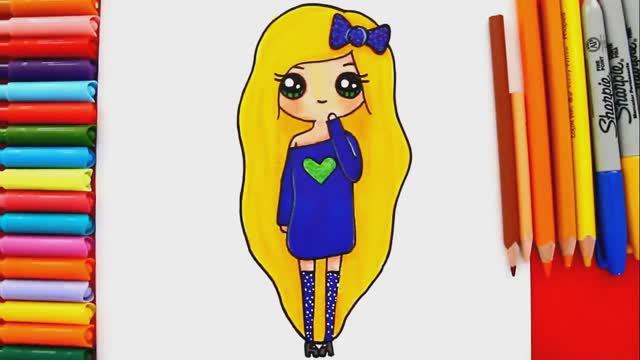 Как нарисовать куклу ДЕВУШКУ в темно-синем платье смотреть онлайн