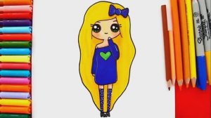 Как нарисовать куклу ДЕВУШКУ в темно-синем платье
