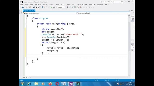 Printing Reverse String Program in C# смотреть онлайн