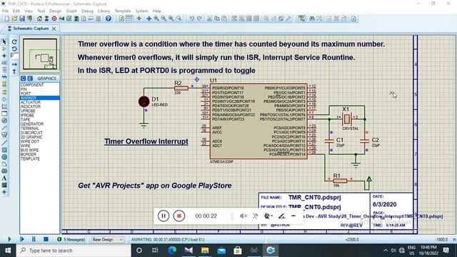 Timer Overflow Interrupt - AVR Projects App demo смотреть онлайн