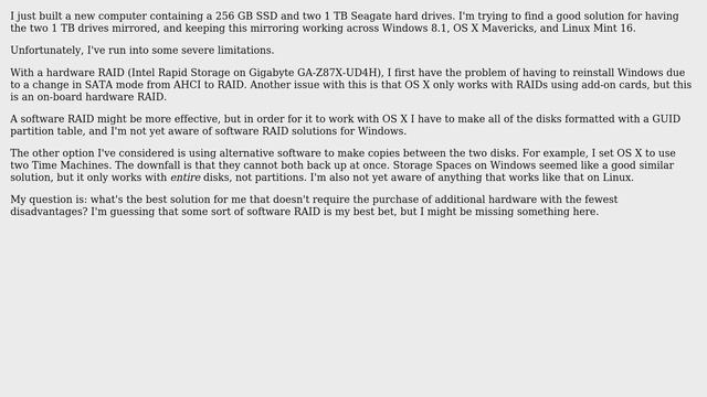 Consistent RAID 1 or equivalent solution across Windows, OS X, and Linux? смотреть онлайн
