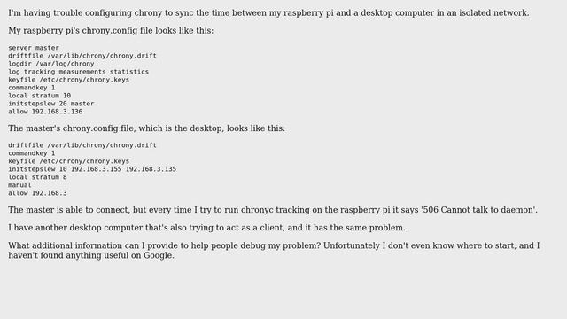 Raspberry Pi: Chrony 506 Cannot talk to daemon смотреть онлайн