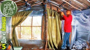 Одна с ночевкой в домике из камыша 🔥 Подготовка к зиме - делаю камин и утепляю стены | Часть 5