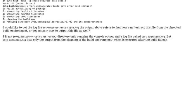 Ubuntu: Export chrooted logs from a pbuilder-dist build смотреть онлайн