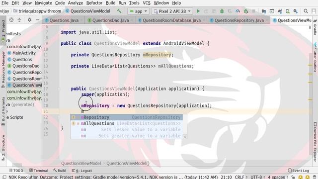 How to make Quiz App in Android Studio | Quiz App in Android | Questions View Model Class Part 5 смотреть онлайн