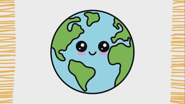 Как нарисовать ПЛАНЕТУ ЗЕМЛЯ KAWAII I шаг за шагом | Животные смотреть онлайн