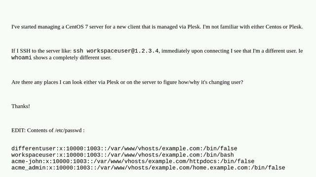 Unix: SSHing to a CentOS server switches to a different user смотреть онлайн