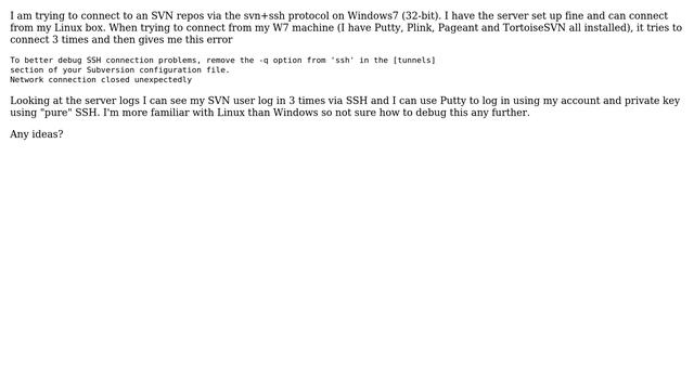 TortoiseSVN connect via ssh: Network connection closed unexpectedly смотреть онлайн