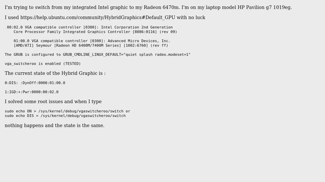 Ubuntu: Cannot switch to radeon graphics card on HP Pavilion g7 1019eg on Ubuntu 18.04 смотреть онлайн
