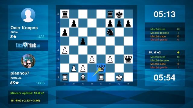 Chess Game Analysis: pianno67 - Олег Ковров : 1-0 (By ChessFriends.com) смотреть онлайн