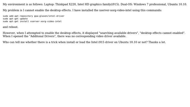 Ubuntu: Cannot enable desktop effects on a Thinkpad X220 смотреть онлайн