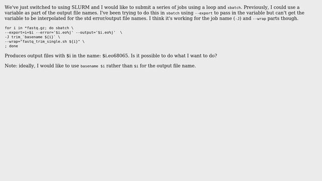Unix & Linux: How to use a variable with SLURM sbatch to set the output/error file name? смотреть онлайн