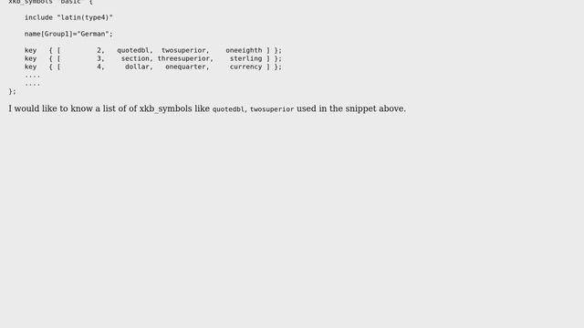 Unix & Linux: Where do find information about xkb_symbols (i.e. dead_acute, KP_1, Delete, Down) смотреть онлайн
