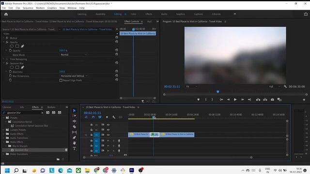 Easy Blur effect Tutorial |Adobe Premiere Pro 2021| using Gaussian Blur смотреть онлайн