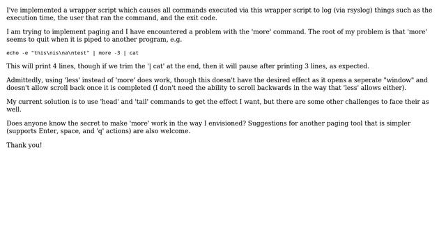Ubuntu: Paging standard out using 'more', and piping to syslog смотреть онлайн