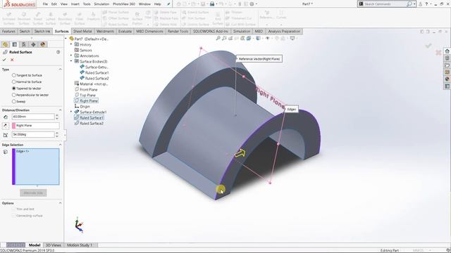3D Ruled Surface in SolidWorks смотреть онлайн
