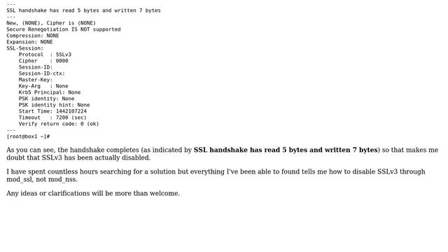 Unix & Linux: Can't disable SSLv3 in Apache + mod_nss смотреть онлайн