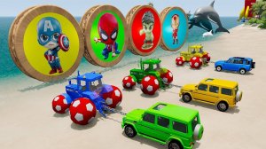 Большие грузовые машинки проходят препятствия,Смешные гонки, мультики про машинки для детей